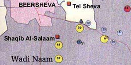 Map of unrecognized villages in the Northern Negev
